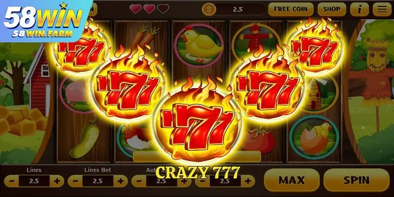 Crazy 777 – Trò chơi quay slot đơn giản tại nhà cái 58Win